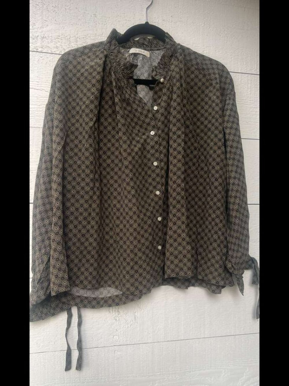 Doen Baltic Sweet Daisy Shirt Blouse Top Ruffle Printed Buttondown S #209